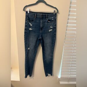 American Eagle Outfitters Blue Skinny Jeans with Distressed Details